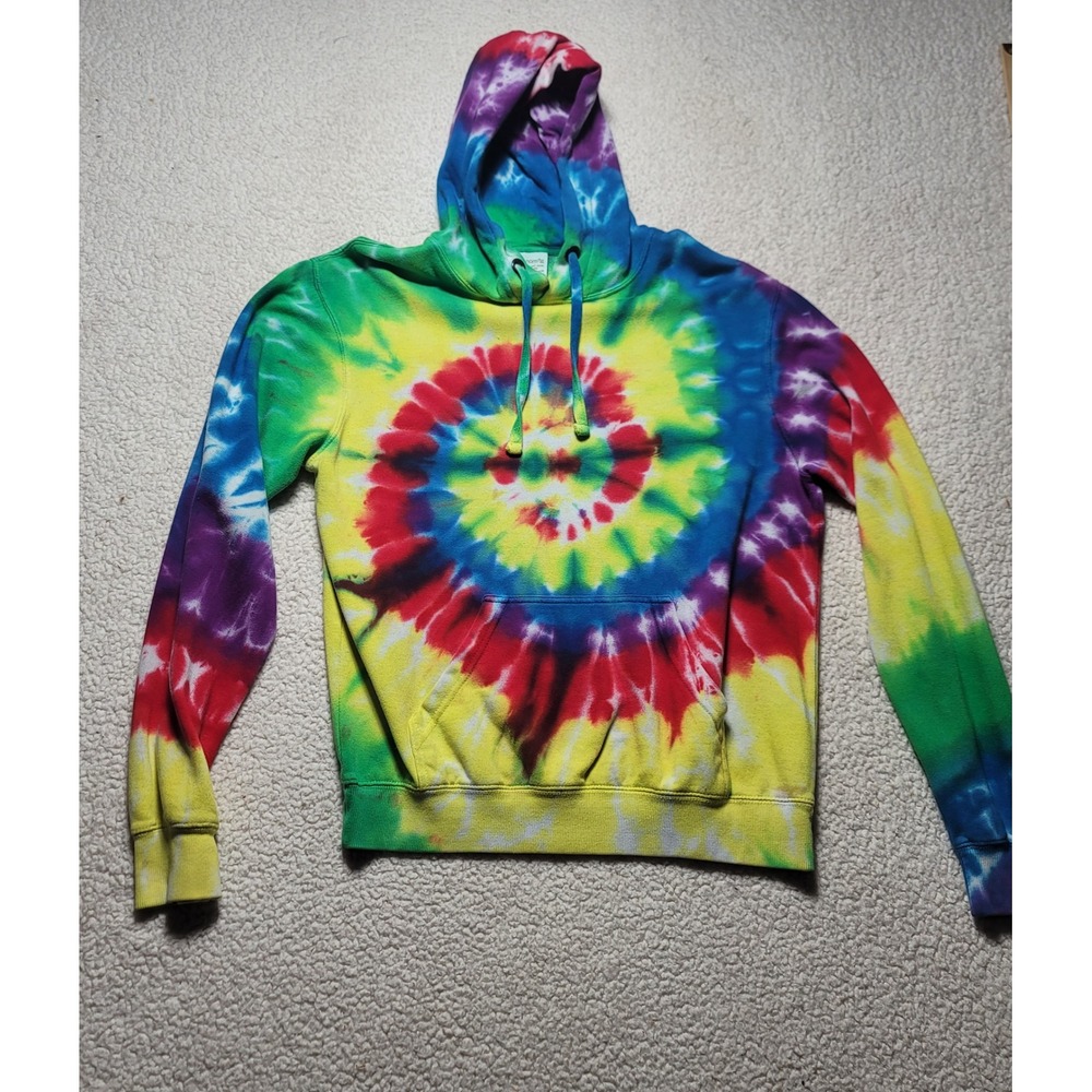 Dyenomite Rainbow Tie Dye Hoodie Spiral Multi Color Fleece Sweatshirt Medium